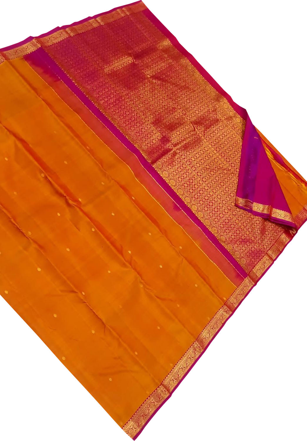 Orange Pure Silk Kanjeevaram Handloom Narrow Border Saree - Luxurion World
