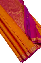Orange Pure Silk Kanjeevaram Handloom Narrow Border Saree - Luxurion World