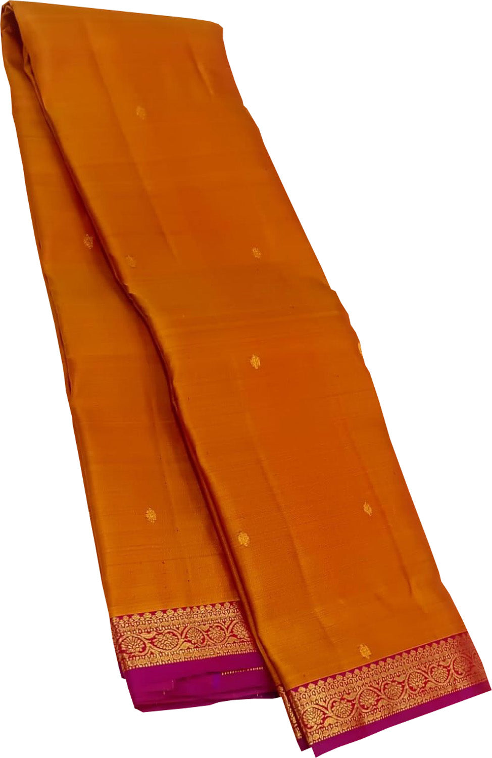 Orange Pure Silk Kanjeevaram Handloom Narrow Border Saree - Luxurion World