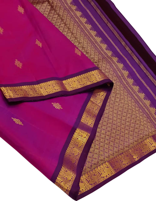 Beautiful Pink Pure Silk Kanjeevaram Handloom Narrow Border Saree - Luxurion World