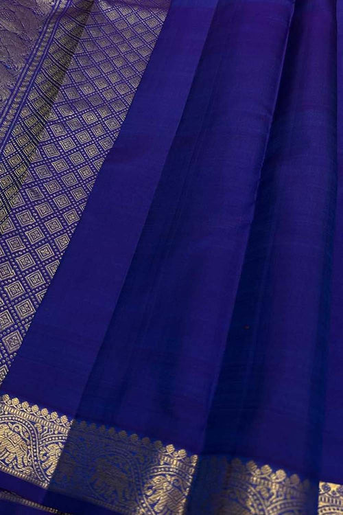 Blue Pure Silk Kanjeevaram Handloom Narrow Border Saree - Luxurion World