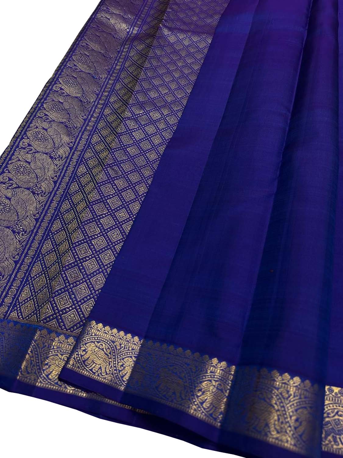 Blue Pure Silk Kanjeevaram Handloom Narrow Border Saree - Luxurion World