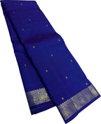 Blue Pure Silk Kanjeevaram Handloom Narrow Border Saree - Luxurion World