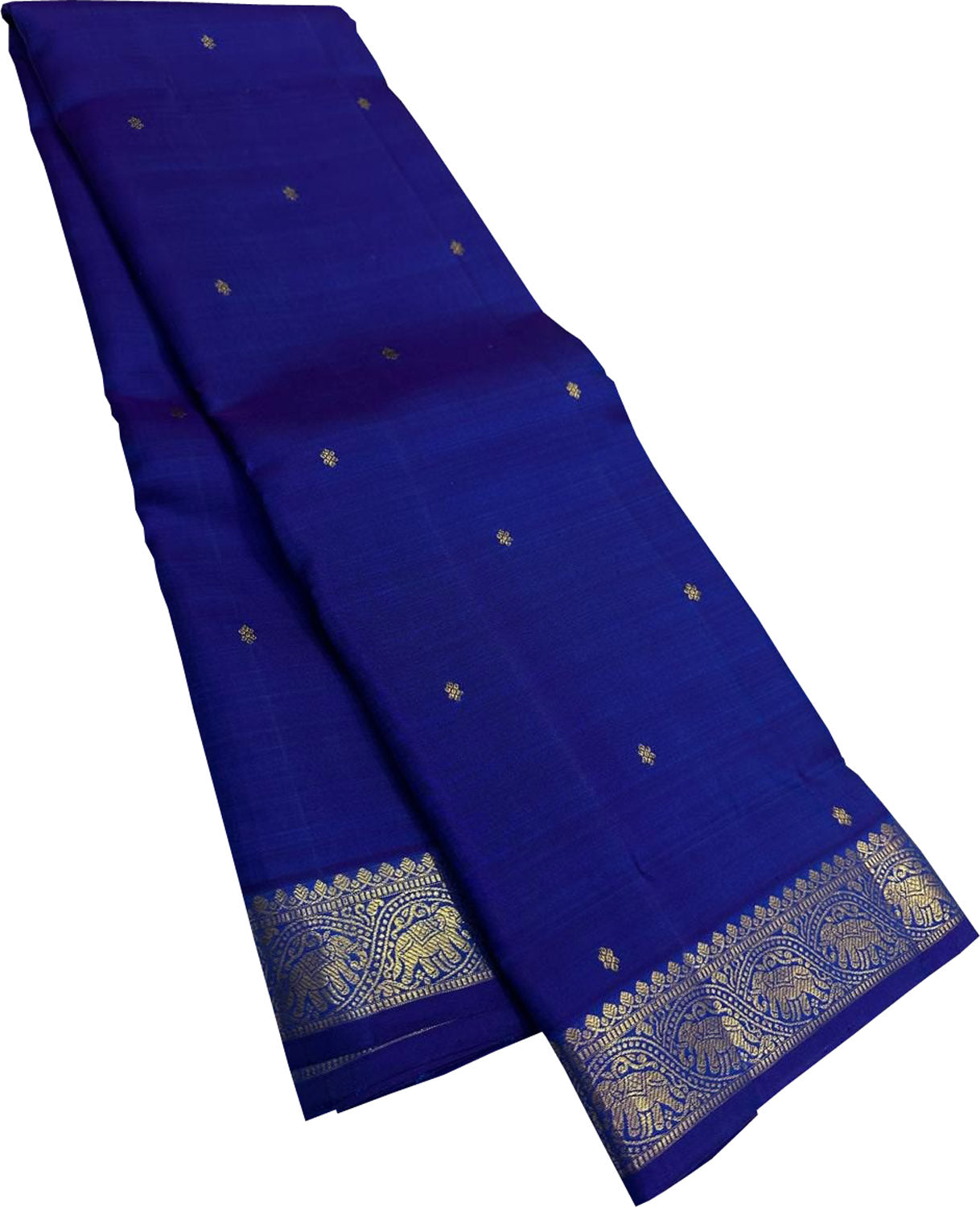 Blue Pure Silk Kanjeevaram Handloom Narrow Border Saree - Luxurion World