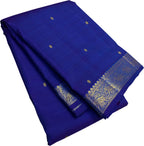Blue Pure Silk Kanjeevaram Handloom Narrow Border Saree - Luxurion World