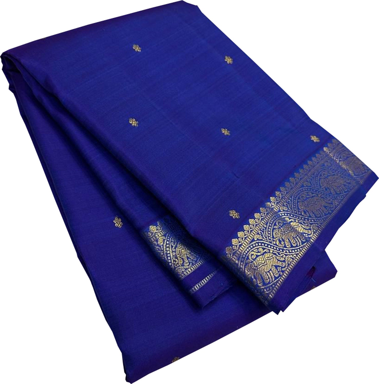Blue Pure Silk Kanjeevaram Handloom Narrow Border Saree - Luxurion World