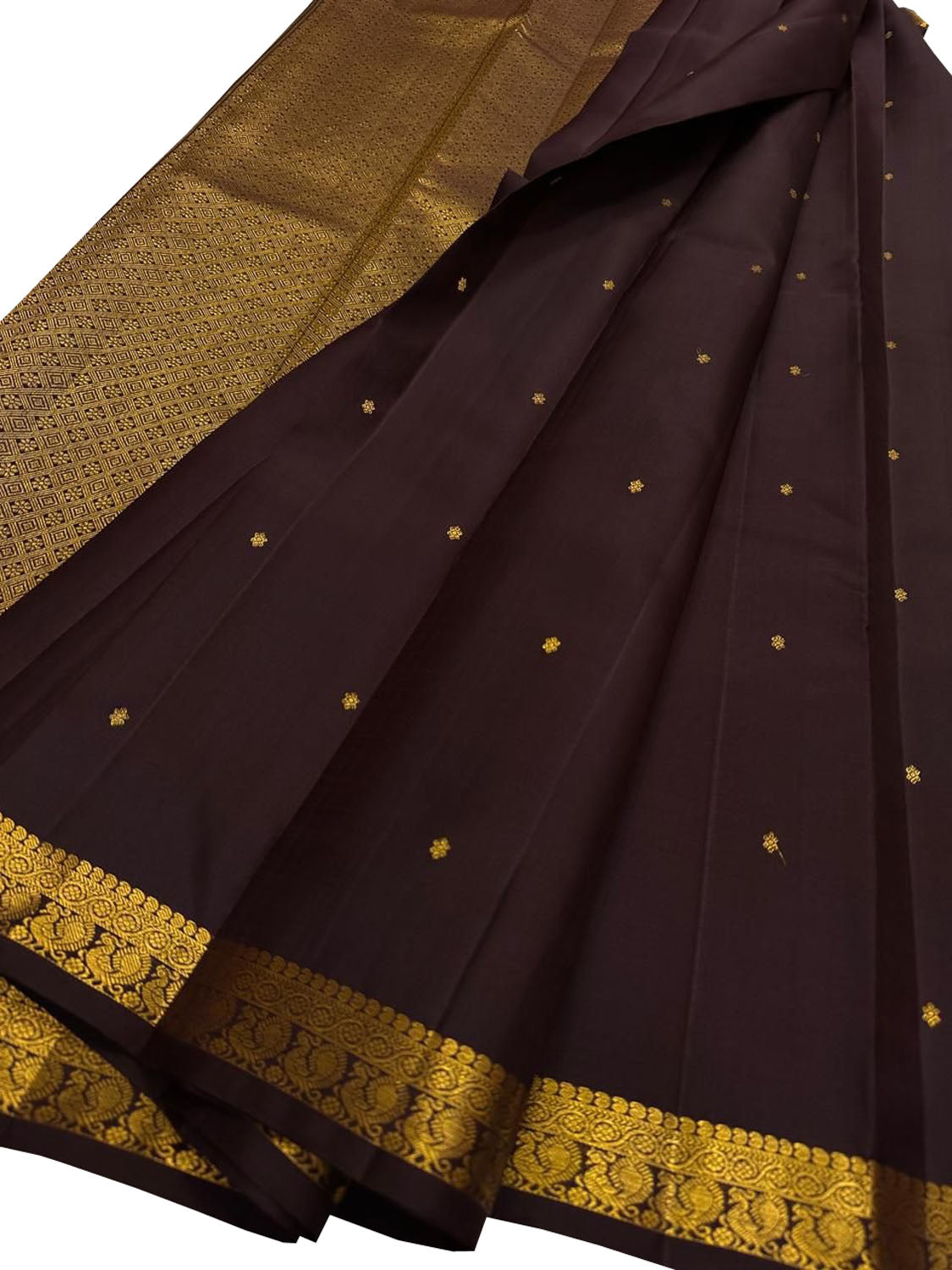 Brown Pure Silk Kanjeevaram Handloom Narrow Border Saree - Luxurion World
