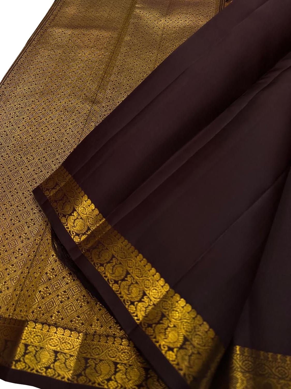 Brown Pure Silk Kanjeevaram Handloom Narrow Border Saree - Luxurion World