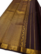 Brown Pure Silk Kanjeevaram Handloom Narrow Border Saree - Luxurion World