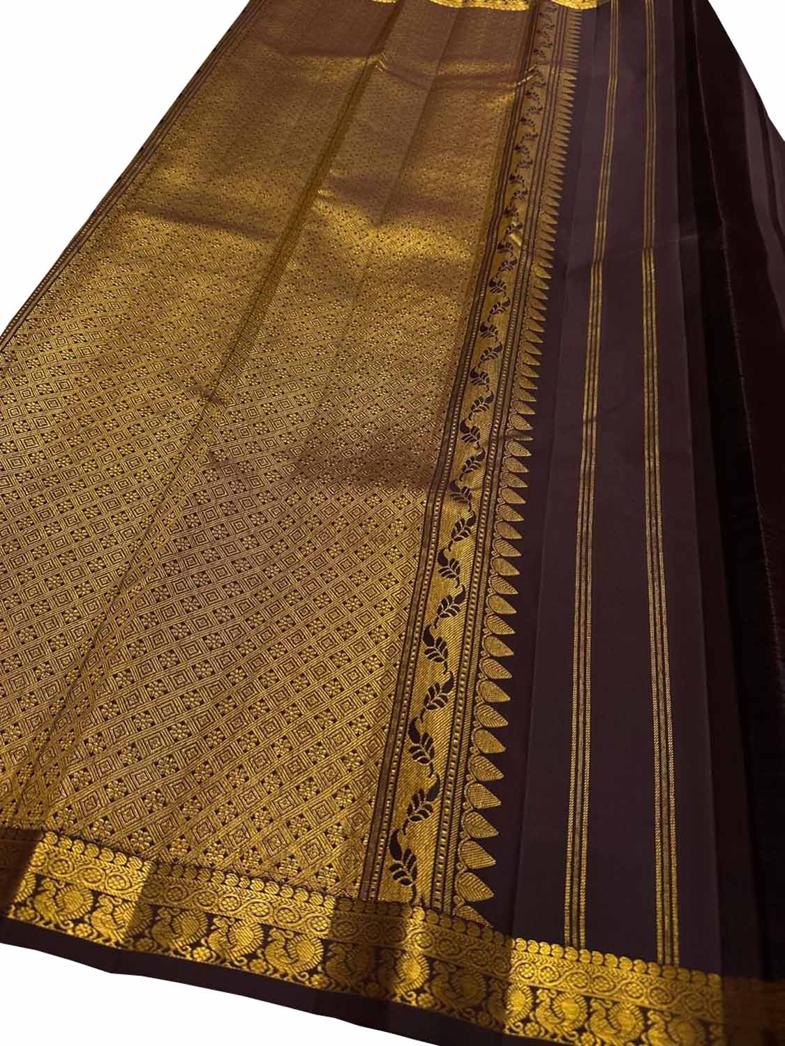 Brown Pure Silk Kanjeevaram Handloom Narrow Border Saree - Luxurion World
