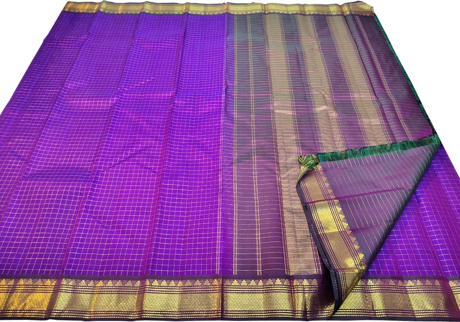 Exquisite Purple Pure Silk Kanjeevaram Handloom Narrow Border Saree - Luxurion World