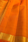 Orange Pure Silk Kanjeevaram Handloom Narrow Border Saree - Luxurion World
