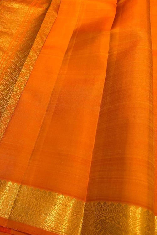 Orange Pure Silk Kanjeevaram Handloom Narrow Border Saree - Luxurion World