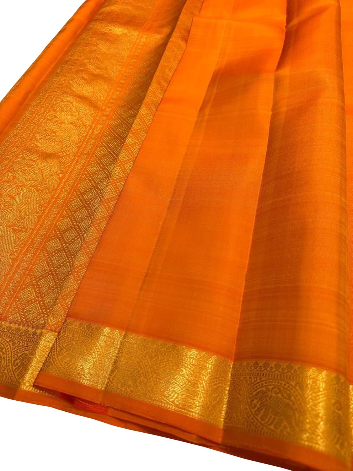 Orange Pure Silk Kanjeevaram Handloom Narrow Border Saree - Luxurion World