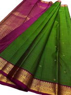 Green Pure Silk Kanjeevaram Handloom Narrow Border Saree - Luxurion World