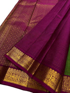 Green Pure Silk Kanjeevaram Handloom Narrow Border Saree - Luxurion World
