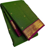 Green Pure Silk Kanjeevaram Handloom Narrow Border Saree - Luxurion World