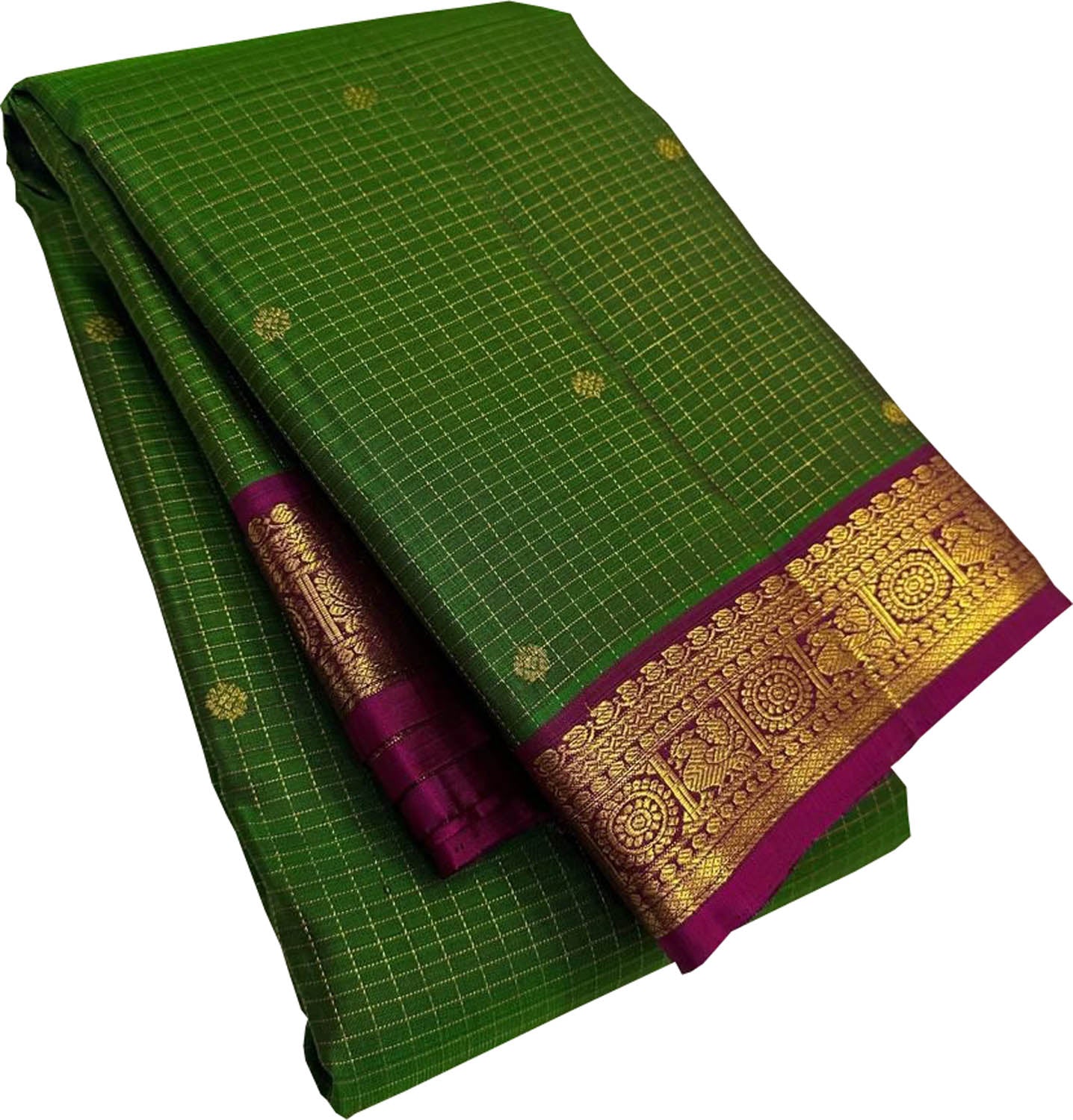 Green Pure Silk Kanjeevaram Handloom Narrow Border Saree - Luxurion World