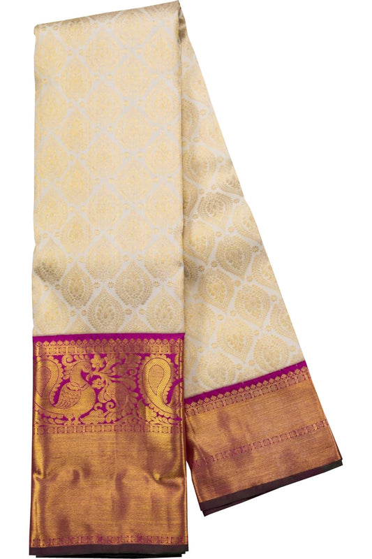 Off White Kanjeevaram Handloom Pure Silk Saree - Luxurion World