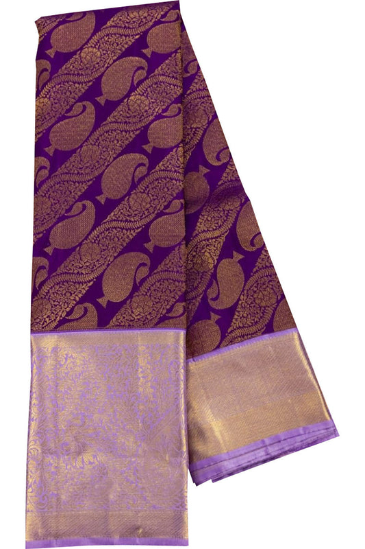 Purple Kanjeevaram Handloom Pure Silk Saree - Luxurion World