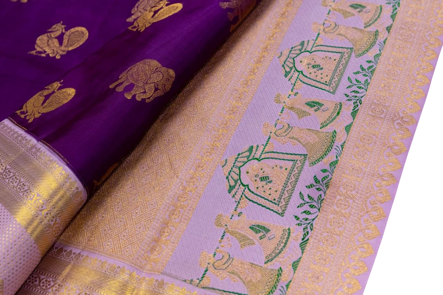 Purple Kanjeevaram Handloom Pure Silk Saree - Luxurion World
