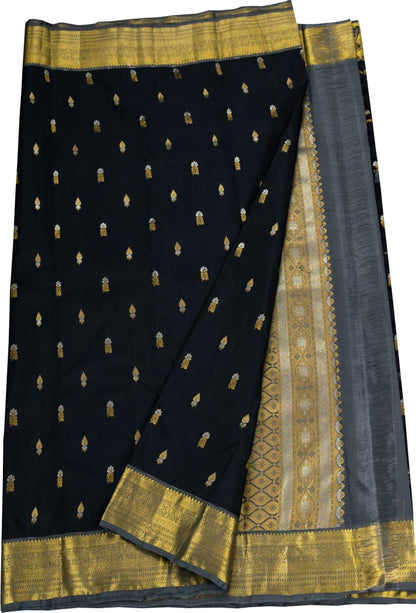 Elegant Black Kanjeevaram Pure Silk Saree - Luxurion World