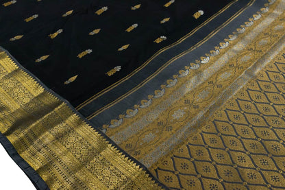 Elegant Black Kanjeevaram Pure Silk Saree - Luxurion World