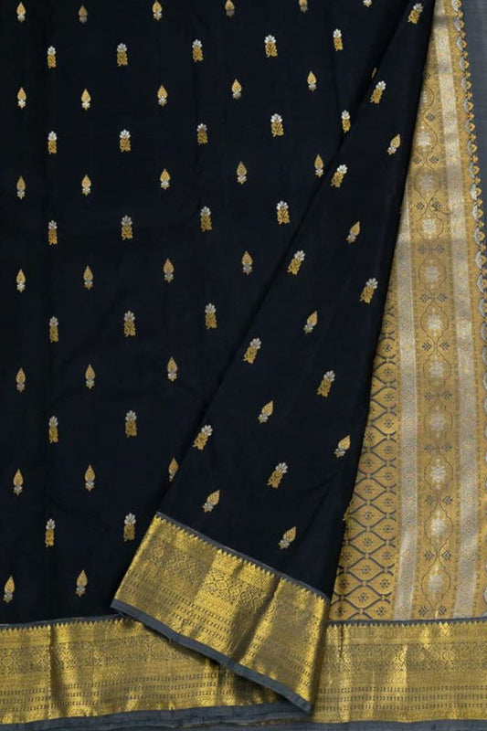 Black Kanjeevaram Handloom Pure Silk Saree