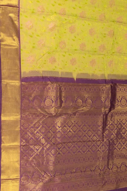 Yellow Kanjeevaram Handloom Pure Silk Saree - Elegant and Luxurious - Luxurion World