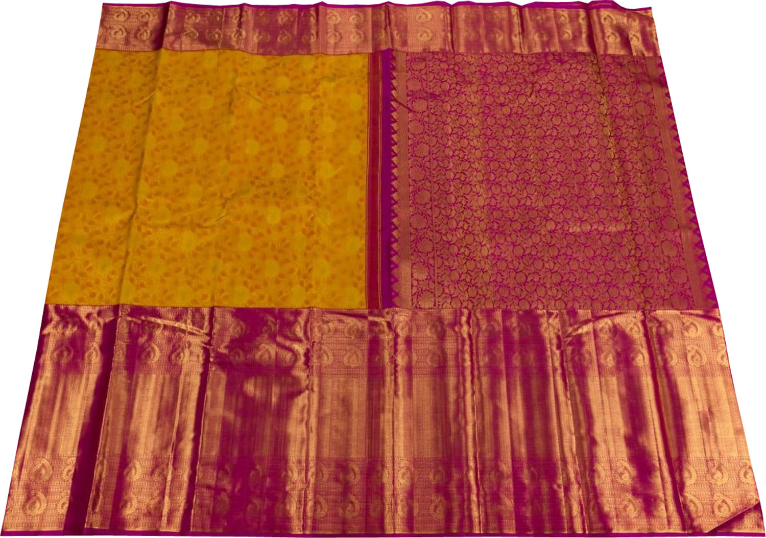 Yellow Kanjeevaram Handloom Pure Silk Saree - Elegant and Luxurious - Luxurion World