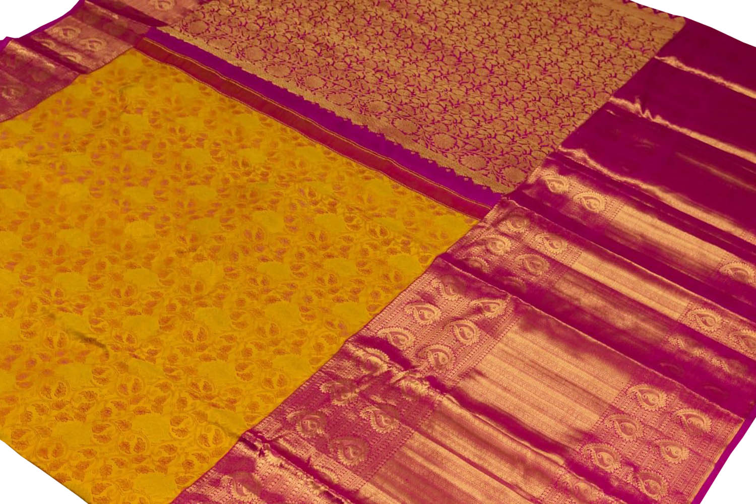 Yellow Kanjeevaram Handloom Pure Silk Saree - Elegant and Luxurious - Luxurion World