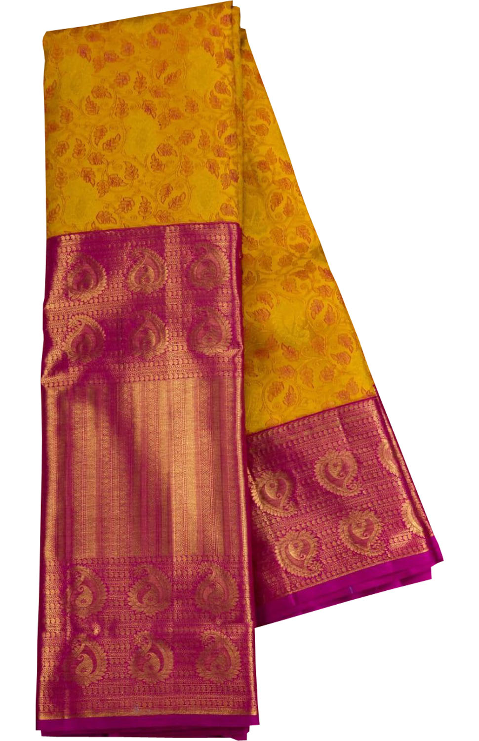 Yellow Kanjeevaram Handloom Pure Silk Saree - Elegant and Luxurious - Luxurion World