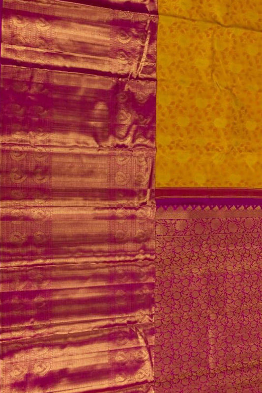 Yellow Kanjeevaram Handloom Pure Silk Saree - Elegant and Luxurious - Luxurion World