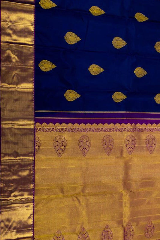 Royal Blue Kanjeevaram Silk Saree - Handloom Pure Elegance - Luxurion World