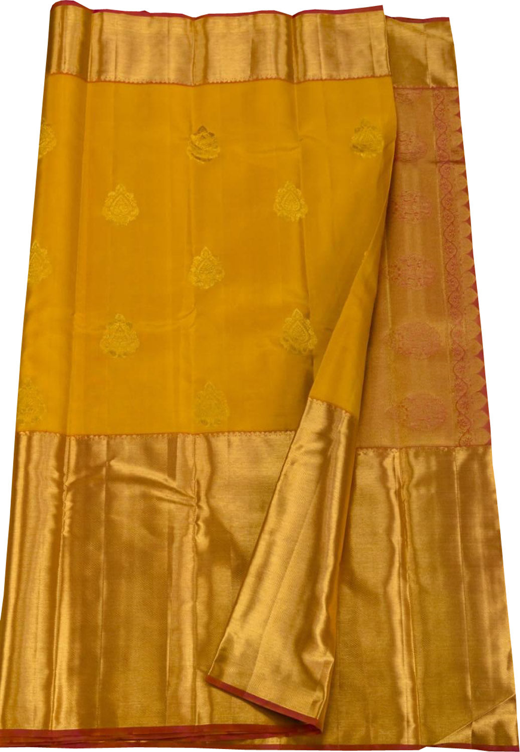 Golden Glow: Yellow Kanjeevaram Pure Silk Saree - Luxurion World