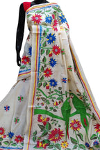 Pastel Kantha Hand Embroidered Pure Gachi Tussar Silk Saree - Luxurion World