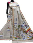 Pastel Kantha Hand Embroidered Pure Gachi Tussar Silk Saree - Luxurion World
