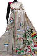 Pastel Kantha Hand Embroidered Pure Tussar Silk Saree - Luxurion World