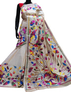Pastel Kantha Hand Embroidered Pure Gachi Tussar Silk Saree - Luxurion World