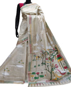Pastel Kantha Hand Embroidered Pure Gachi Tussar Silk Saree - Luxurion World