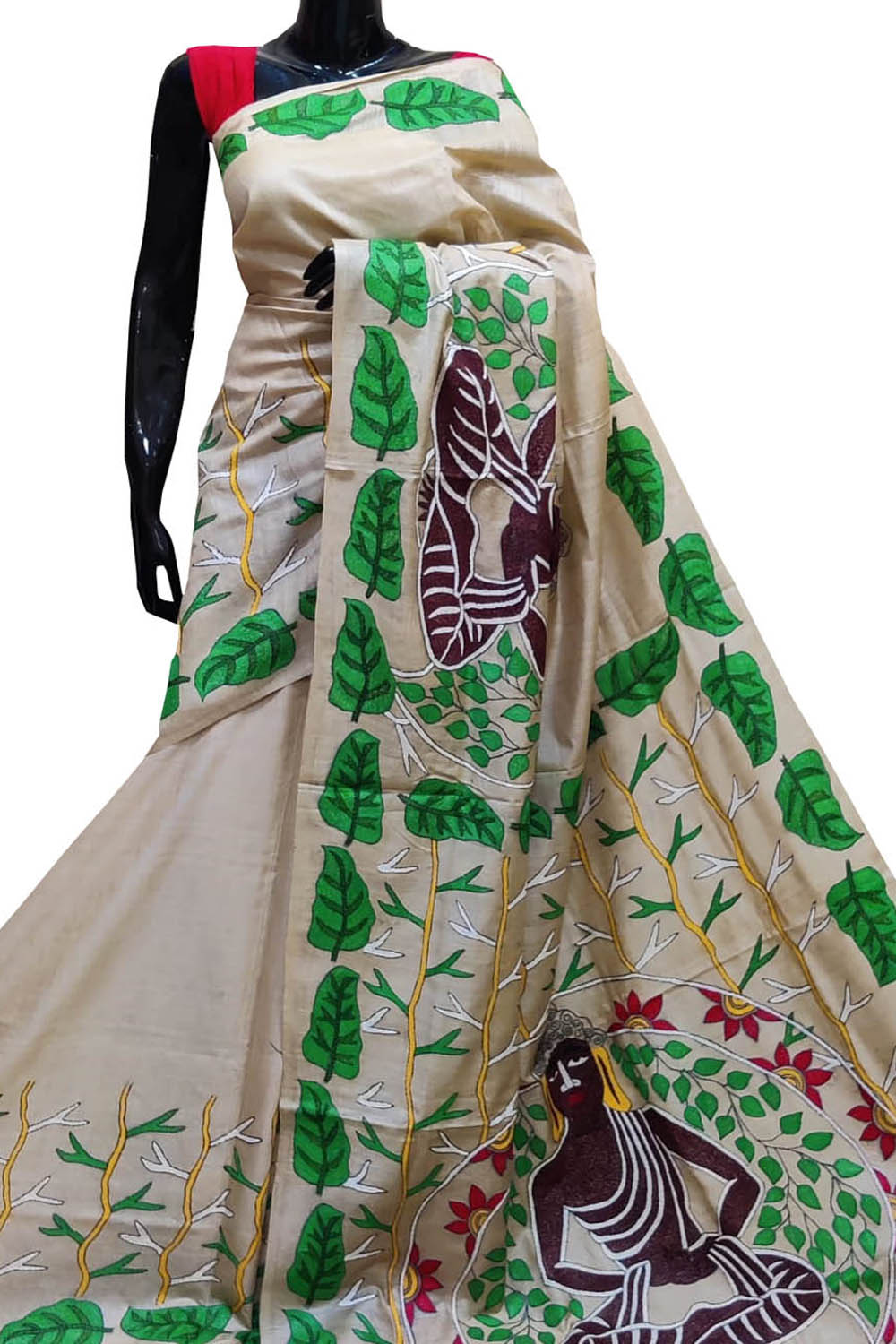 Pastel Kantha Hand Embroidered Pure Gachi Tussar Silk Saree