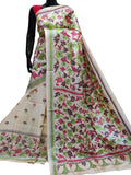 Off White Kantha Hand Embroidered Pure Tussar Silk Saree - Luxurion World