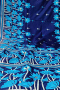 Blue Kantha Work Hand Embroidered Pure Bangalore Silk Saree - Luxurion World