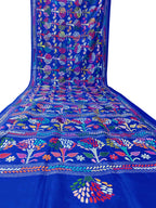 Blue Kantha Work Bangalore Silk Saree - Luxurion World