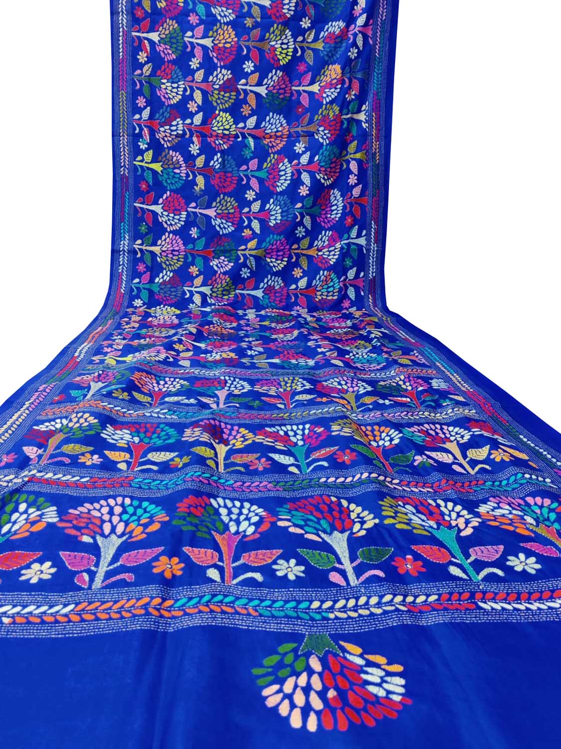 Blue Kantha Work Bangalore Silk Saree - Luxurion World
