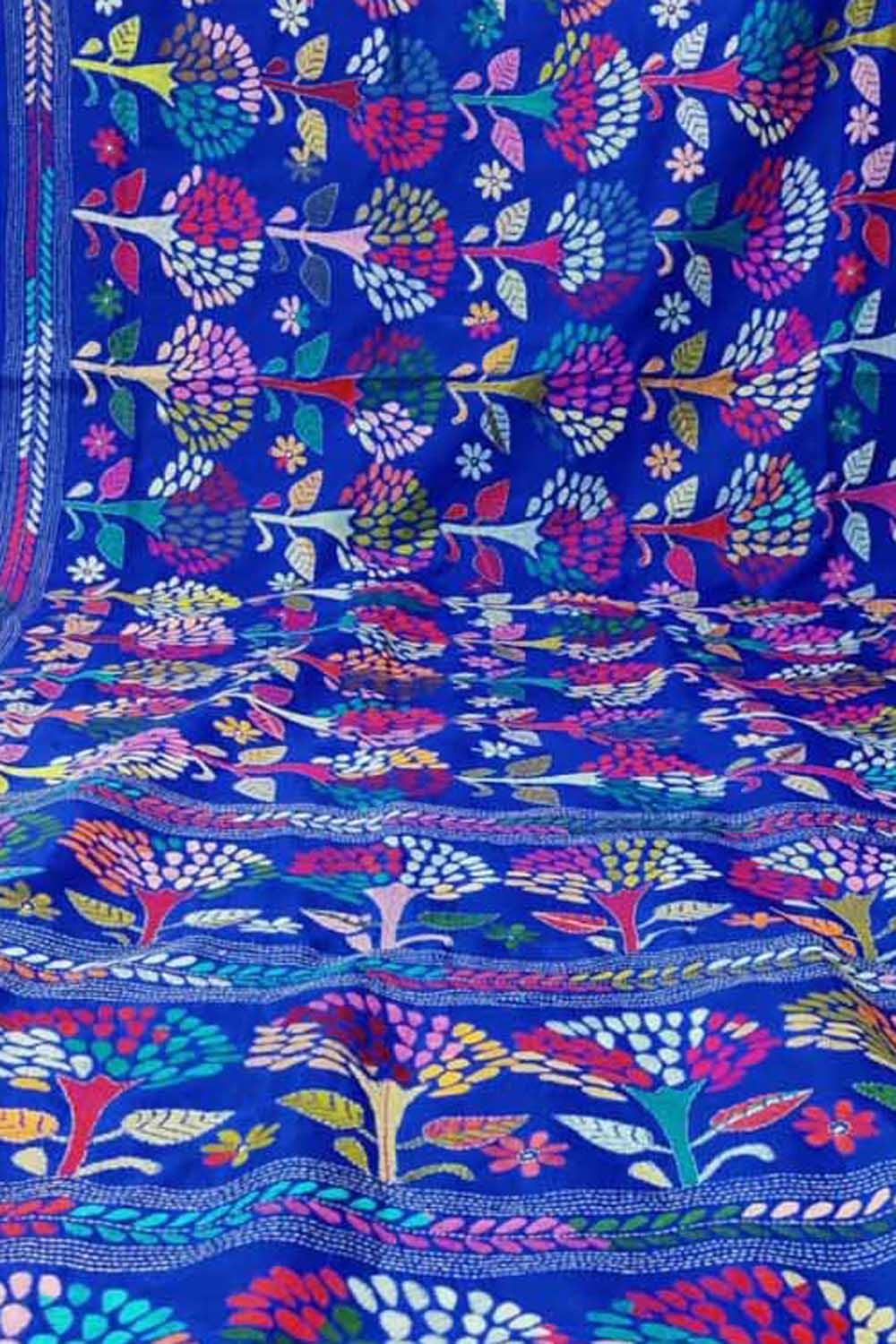 Blue Kantha Work Bangalore Silk Saree - Luxurion World