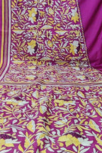 Exquisite Purple Kantha Work Bangalore Silk Saree - Luxurion World