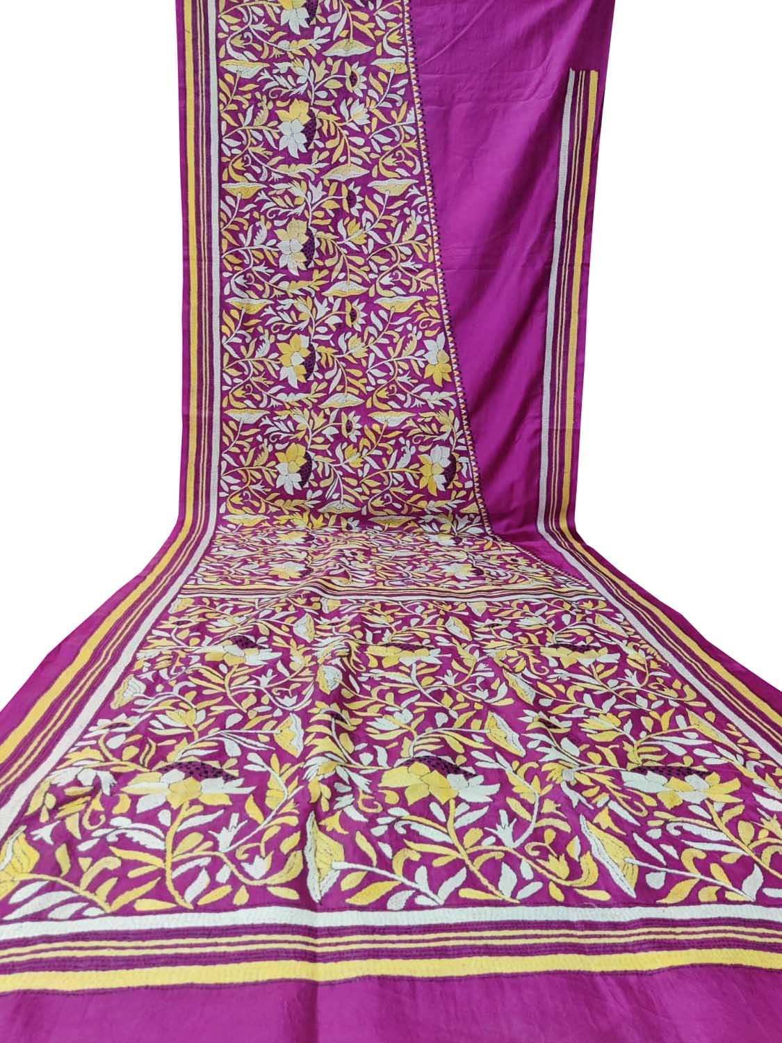 Exquisite Purple Kantha Work Bangalore Silk Saree - Luxurion World