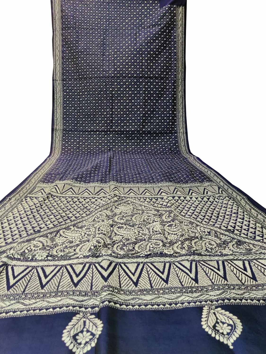 Blue Kantha Work Bangalore Silk Saree - Luxurion World
