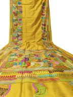 Yellow Kantha Work Bangalore Silk Saree - Luxurion World